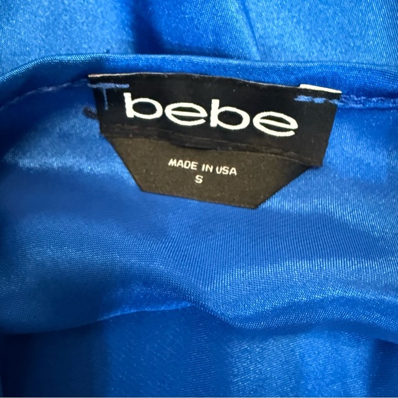 Vintage Bebe Satin Cowl Neck Slip Midi Dress Royal Blue Size S NWT - Picture 8 of 12